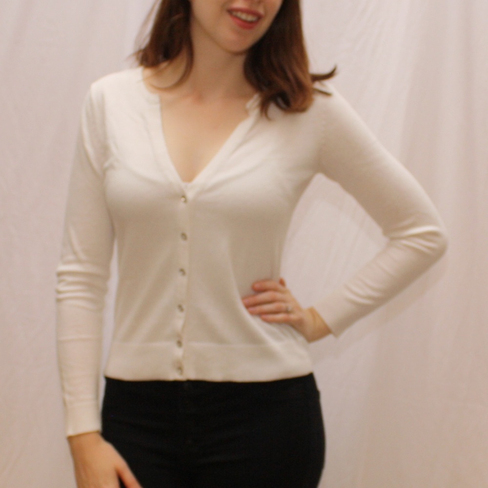 NY&CO White V-Neck Button-up Cardigan